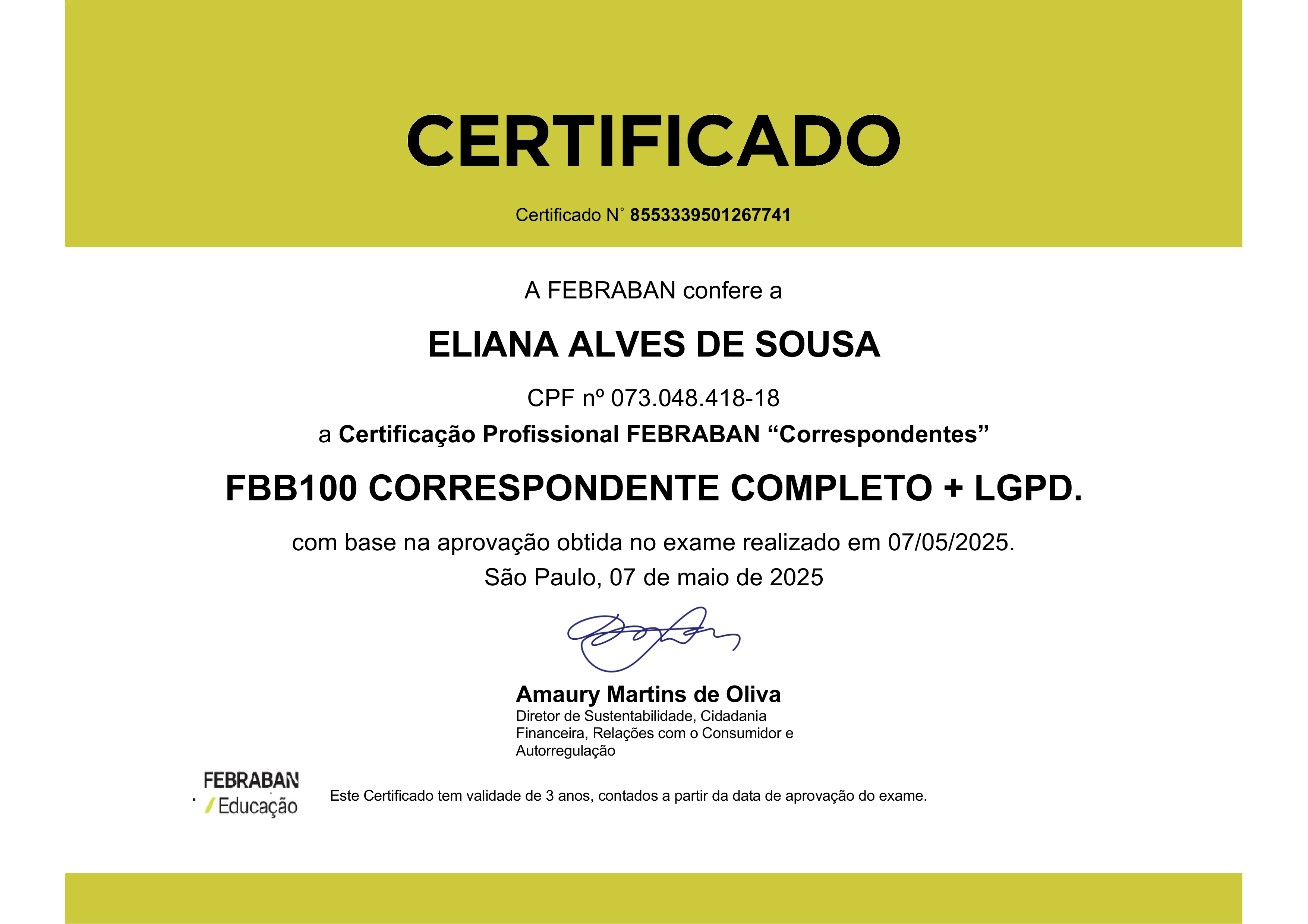 Certificado FBB100 Correspondente Completo e LGPD